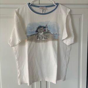 Tabby Cat At The Beach Tee T-shirt Large